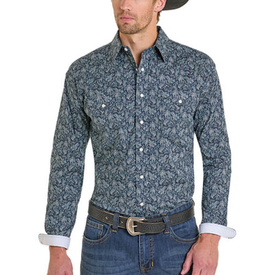 Panhandle Slim Mens Long Sleeve Snap Shirt Floral Navy