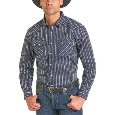Panhandle Slim Mens Long Sleeve Snap Shirt Navy