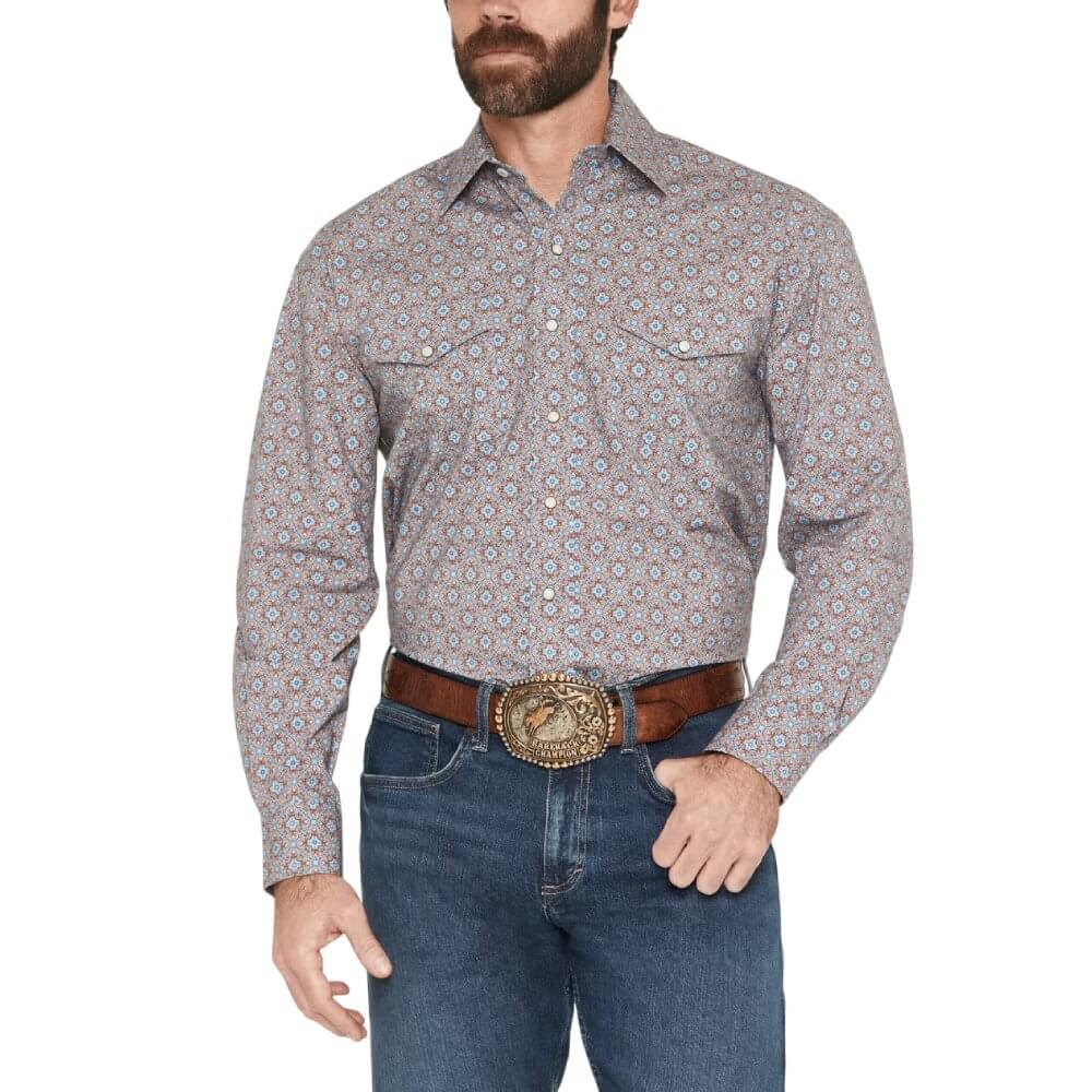 Panhandle Slim Mens Medallion Print Western Shirt Rust - SMN2S08280-90