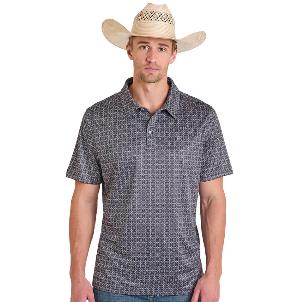 Panhandle Slim Mens Micro Medallion Performance Polo Shirt Black - TM51T08226-01