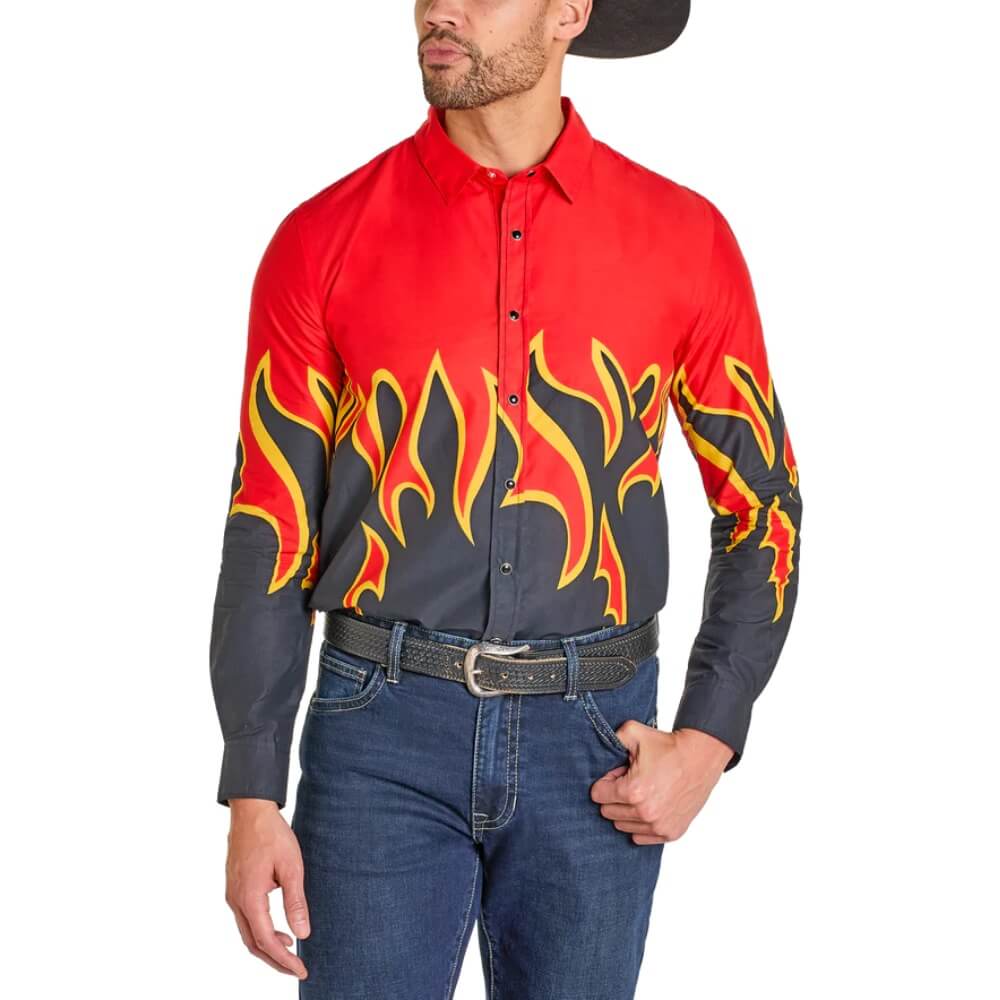 Panhandle Slim Mens Modern Vintage Flame Shirt Black - PMN2S07512-01