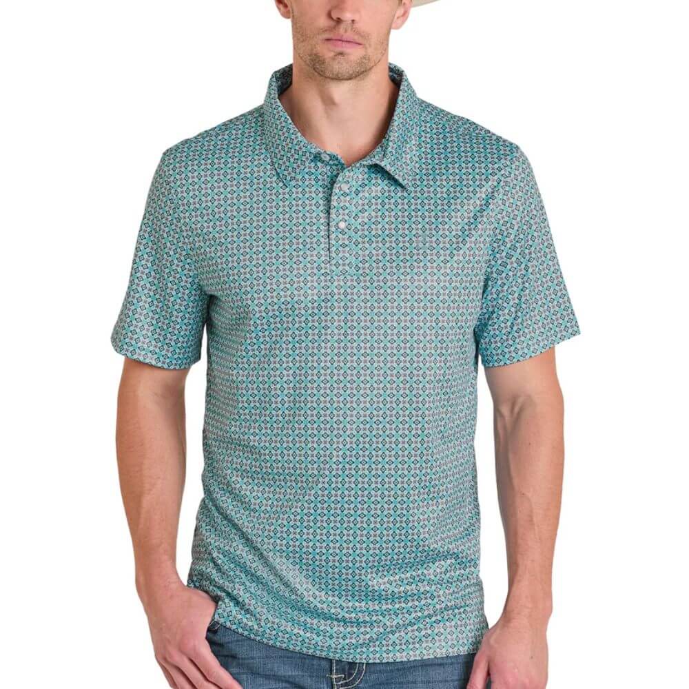 Panhandle Slim Mens Small Medallion Performance Polo Shirt Turquoise - TM51T08199-86