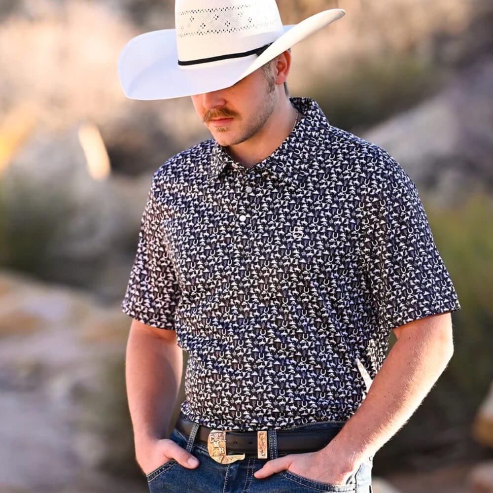 Panhandle Slim Mens Western Desert Performance Polo Shirt Black - TM51T08291-01