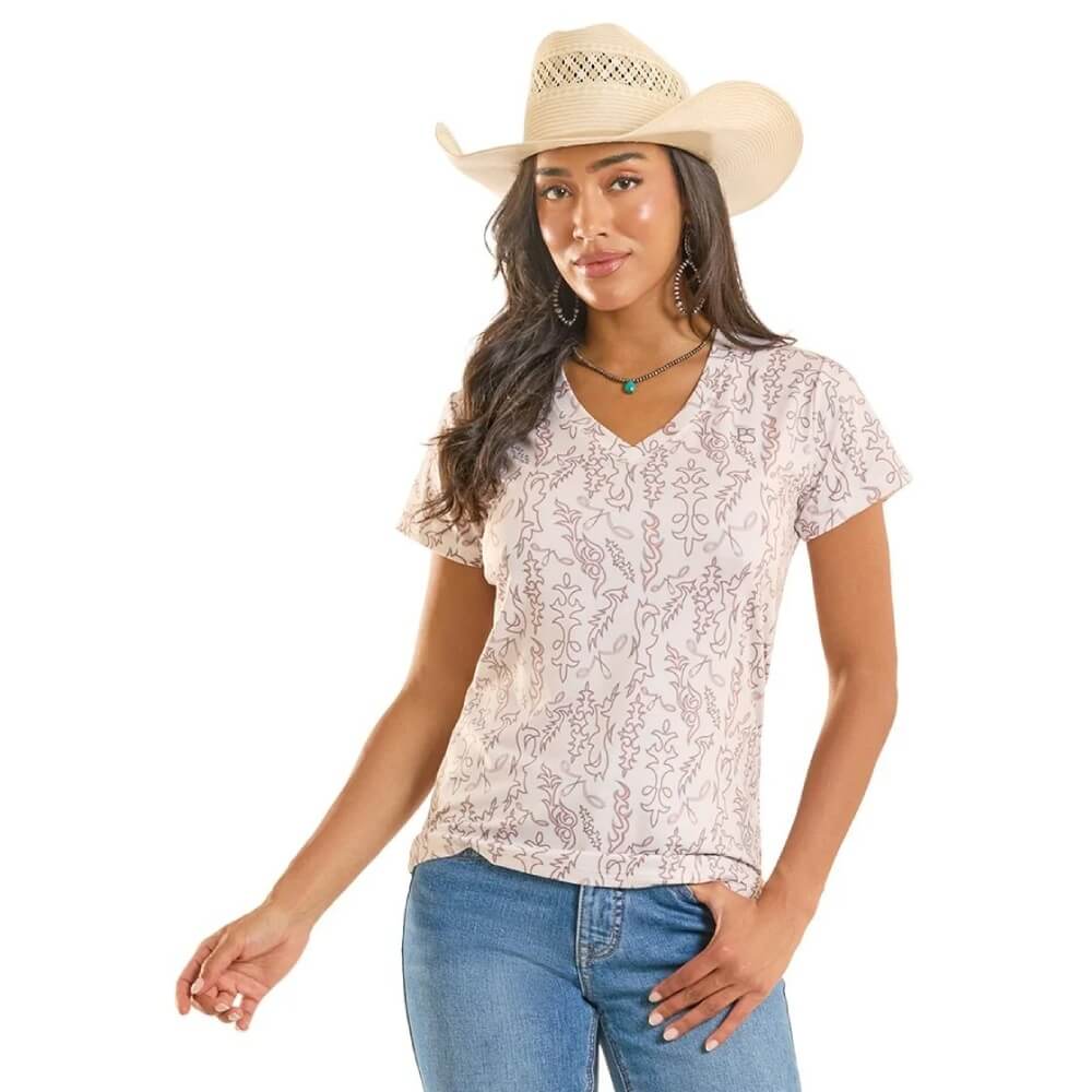 Panhandle Slim Womens Boot Stitch Print T-Shirt Natural - TW21T08862-12