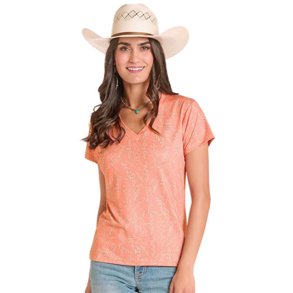 Panhandle Slim Womens Boot Stitch Print T-Shirt Orange - TW21T08862-93