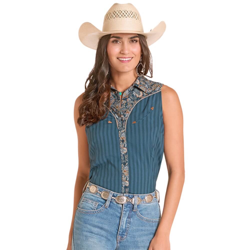 Panhandle Slim Womens Paisley Print Retro Shirt Navy - LWB0S08839-42