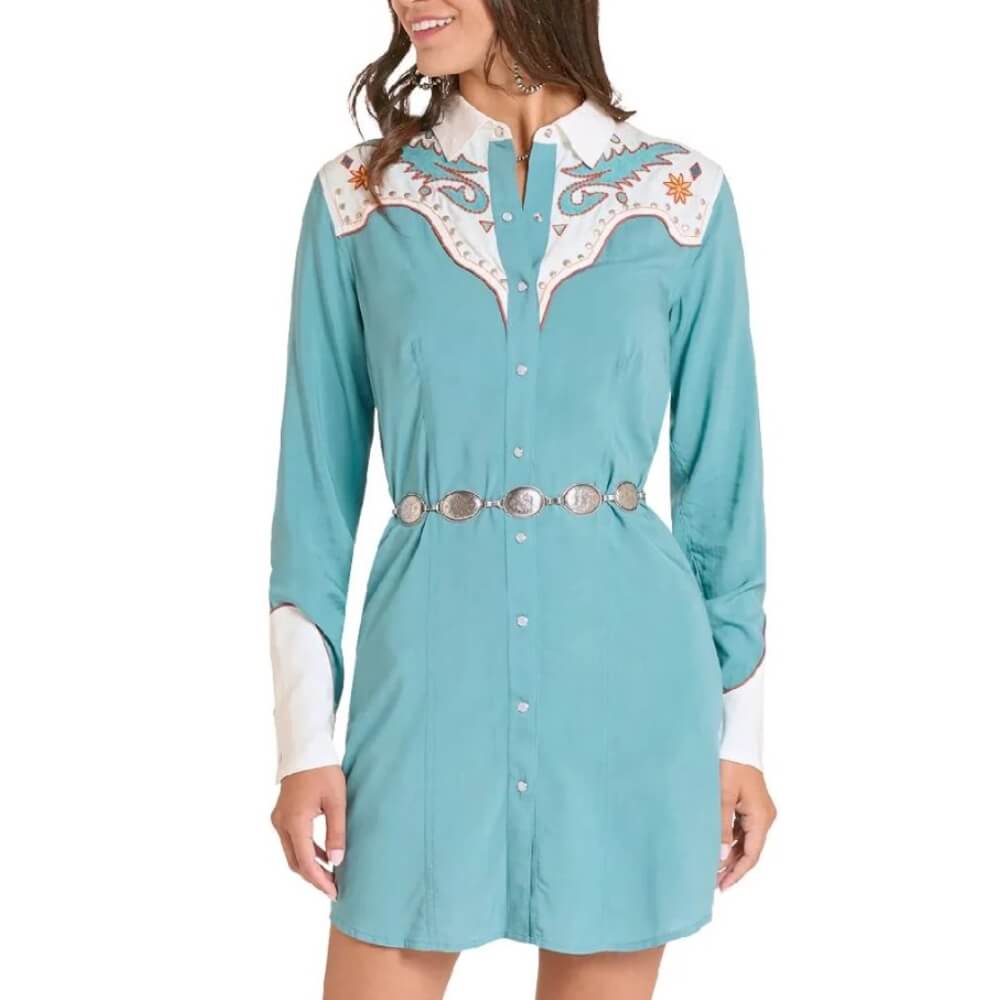 Panhandle Slim Womens Pearl Snap Western Dress Stillwater/Multi - LWD2R08859-85