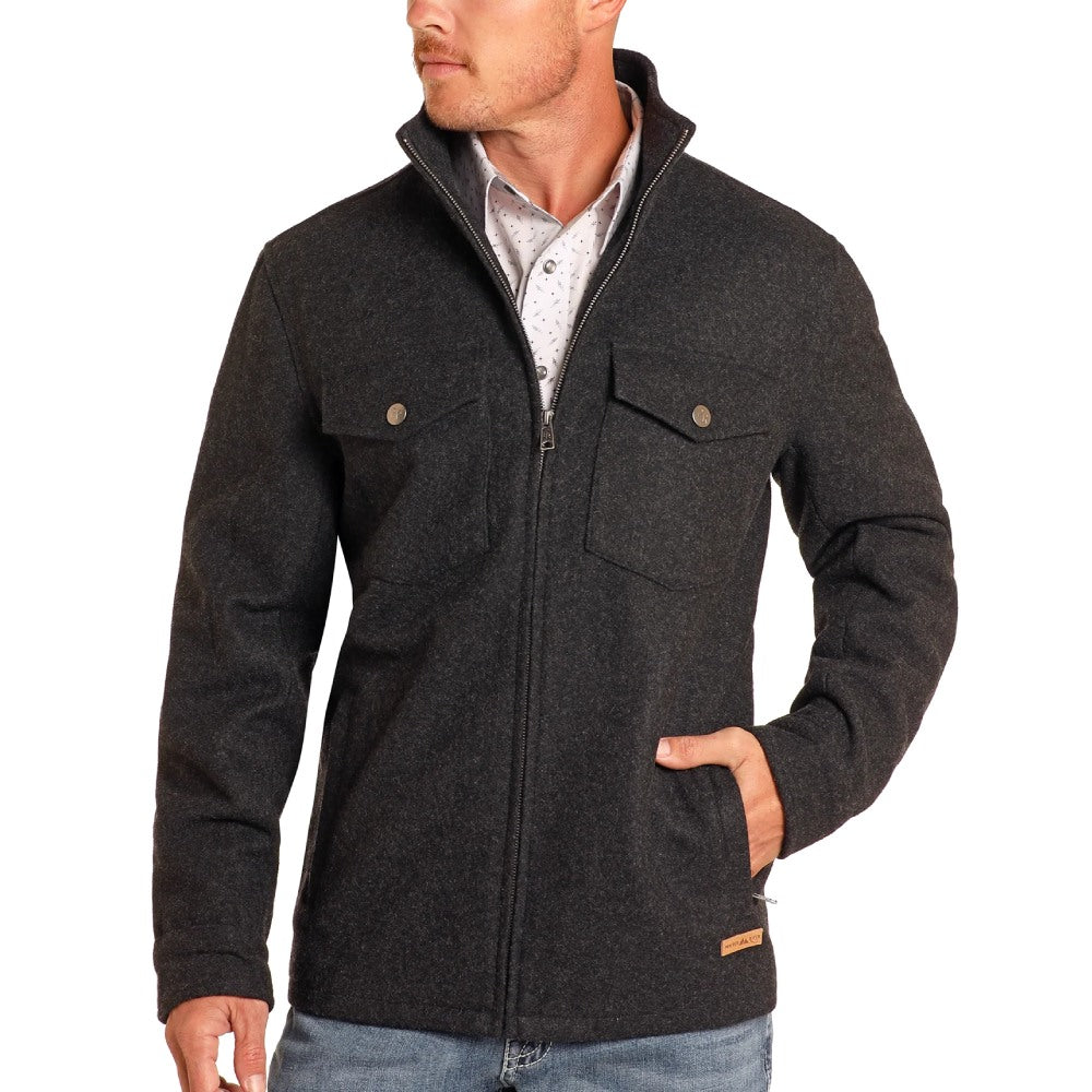 Powder River Mens Black Wool Coat