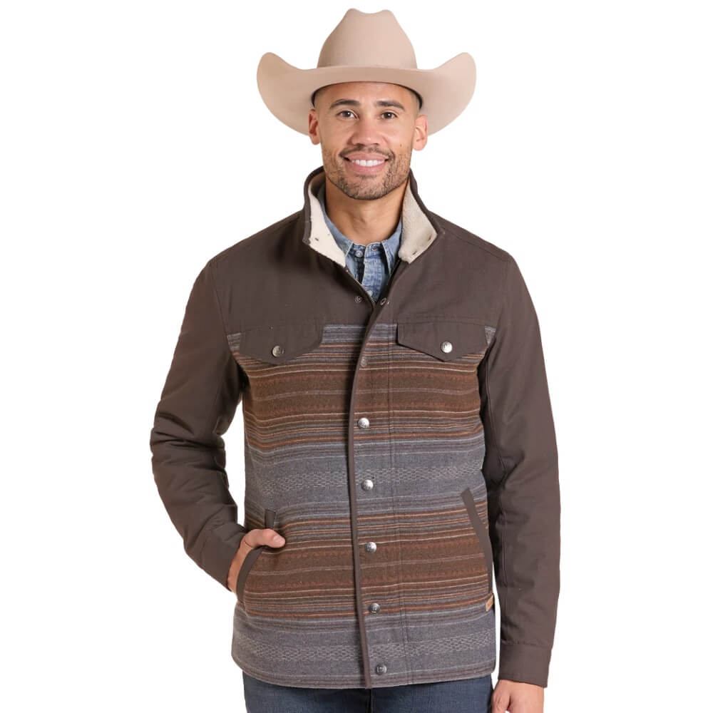 Powder River Mens Canvas Jacquard Jacket Brown - DM92C09230-22