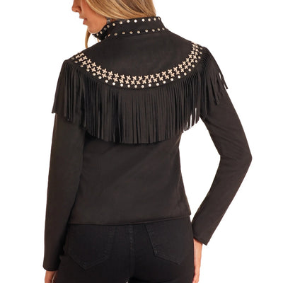 Powder River Womens Black Suede Fringe Jacket