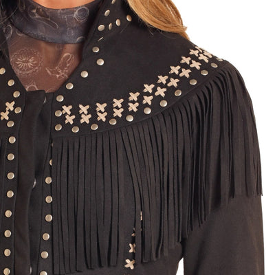 Powder River Womens Black Suede Fringe Jacket