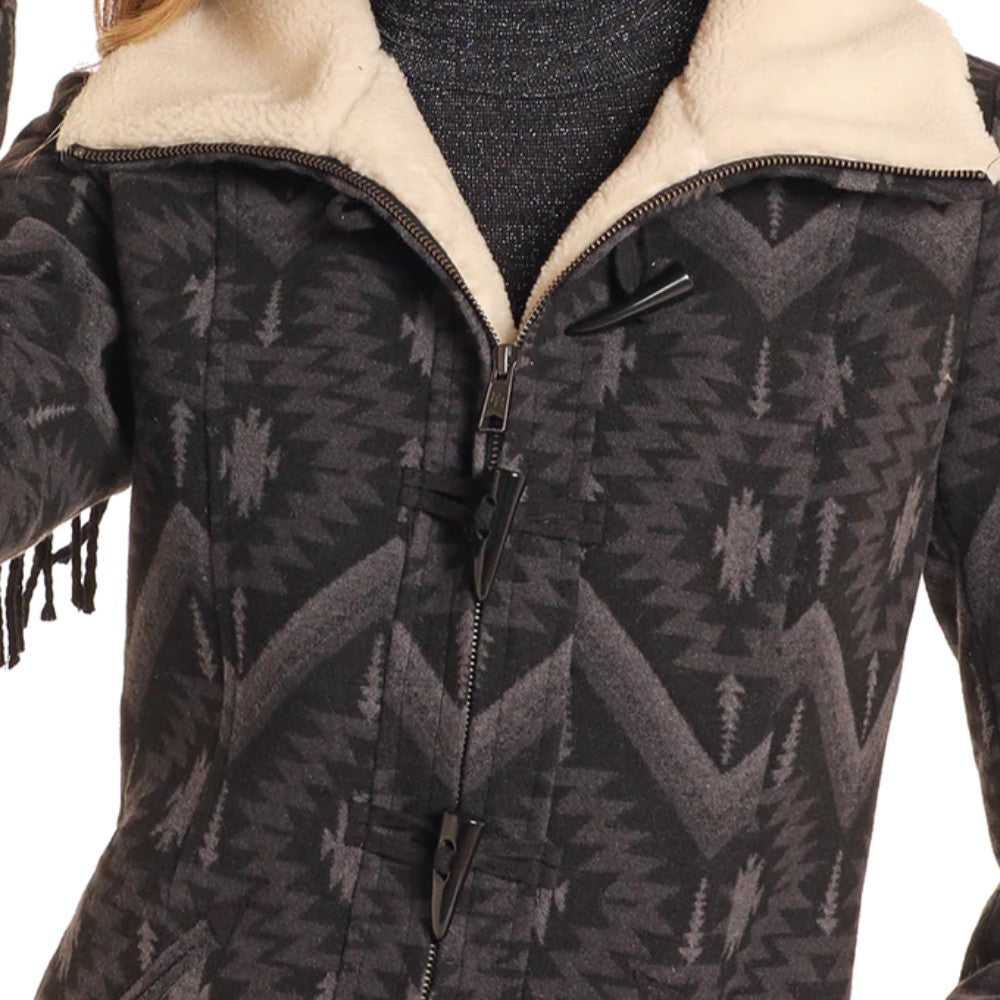 Powder River Womens Fringe Aztec Jacquard Coat - DW92C04060-01
