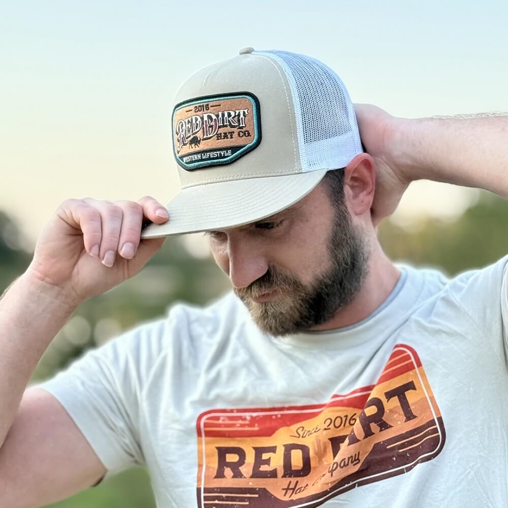 Red Dirt Mens Lifestyle Flat Cap Khaki/ White - RDHC484