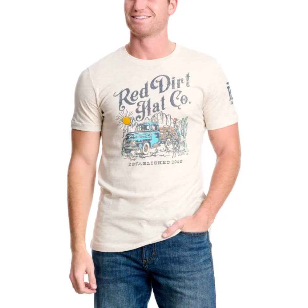 Red Dirt Mens Truck Logo Graphic T-Shirt Cream - RDHC-T-158