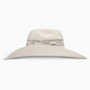 Beige wide-brimmed hat with a decorative band on a white background