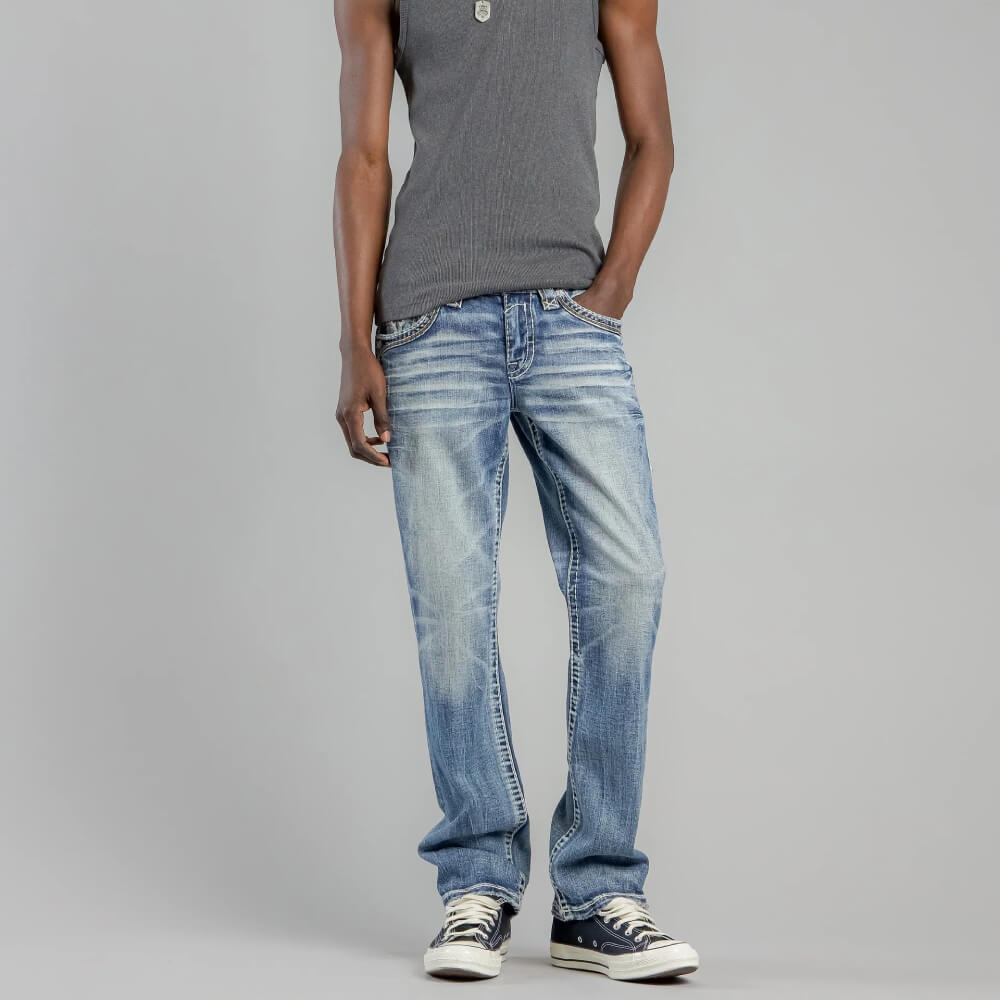 Rock Revival Mens Andrew Bootcut Jeans Medium Blue - RP5818B200