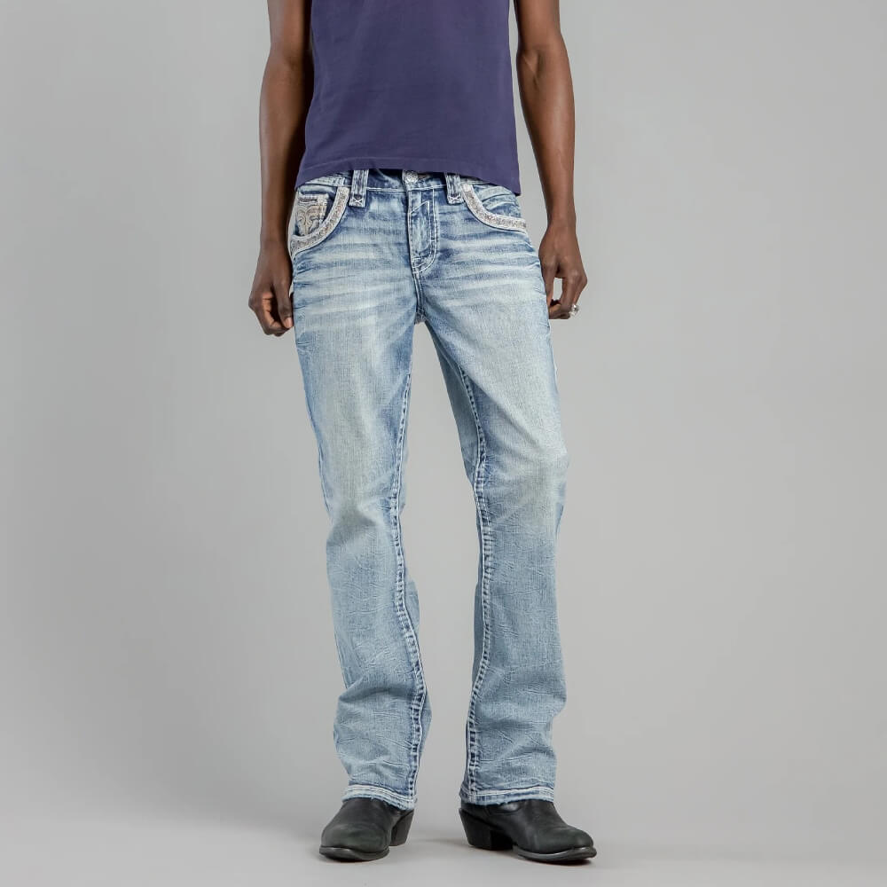 Rock Revival Mens Baxter Bootcut Jeans Light Blue - RP2318B227