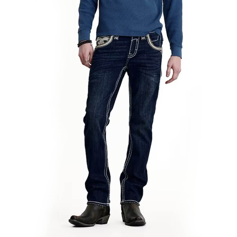 Rock Revival Mens Eggplant Straight Jeans Dark Blue - RP3500J209R