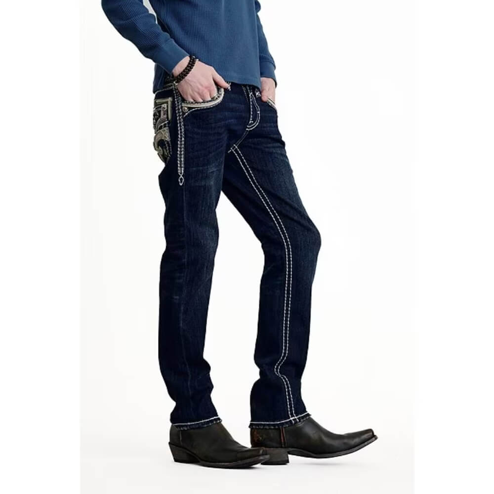 Rock Revival ストレートデニム ダークブルー 平成y2k 32インチ Rock Revival Mens Eggplant Straight Jeans Dark Blue