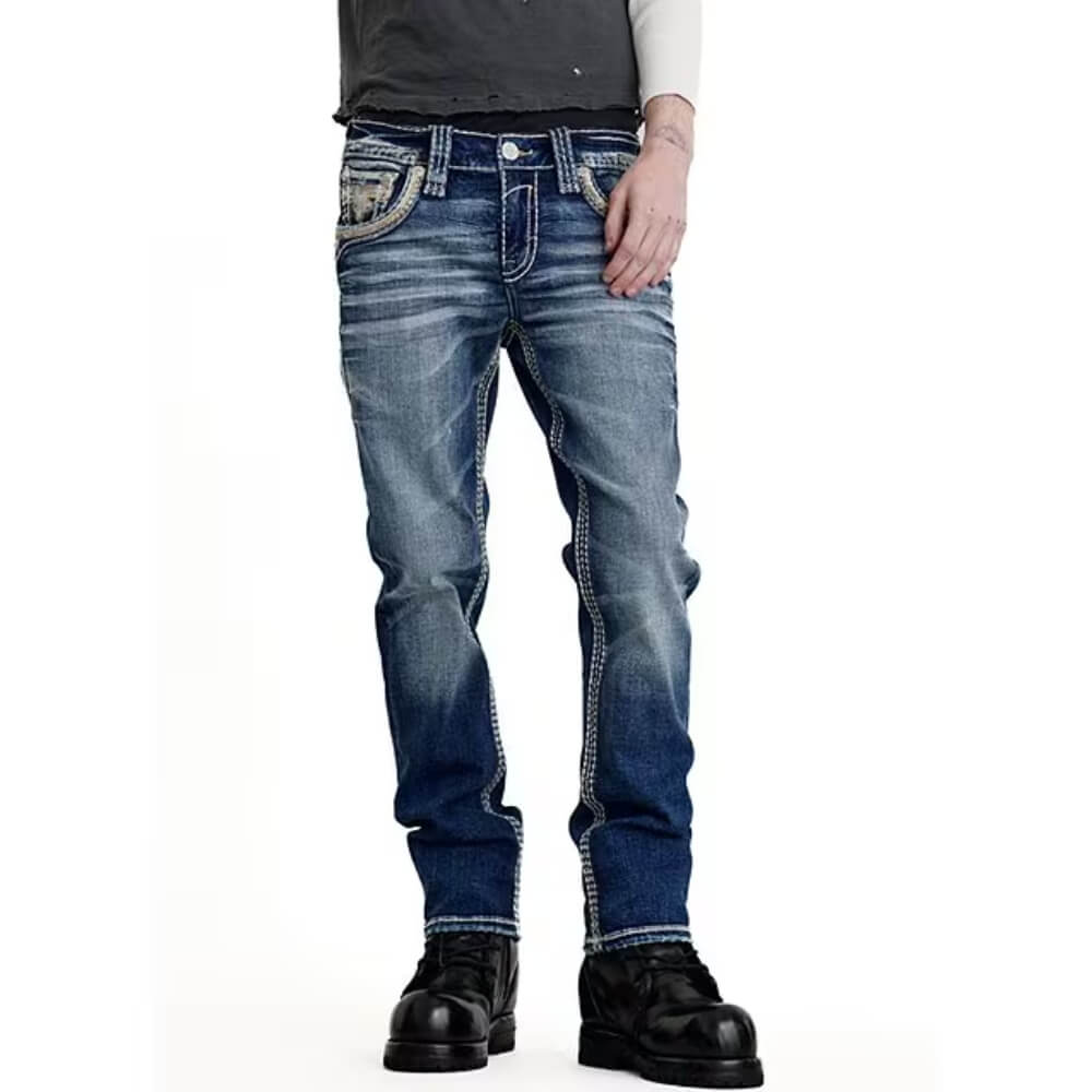 Rock Revival Mens Jerret Straight Jeans Medium Blue - RP2312J210R