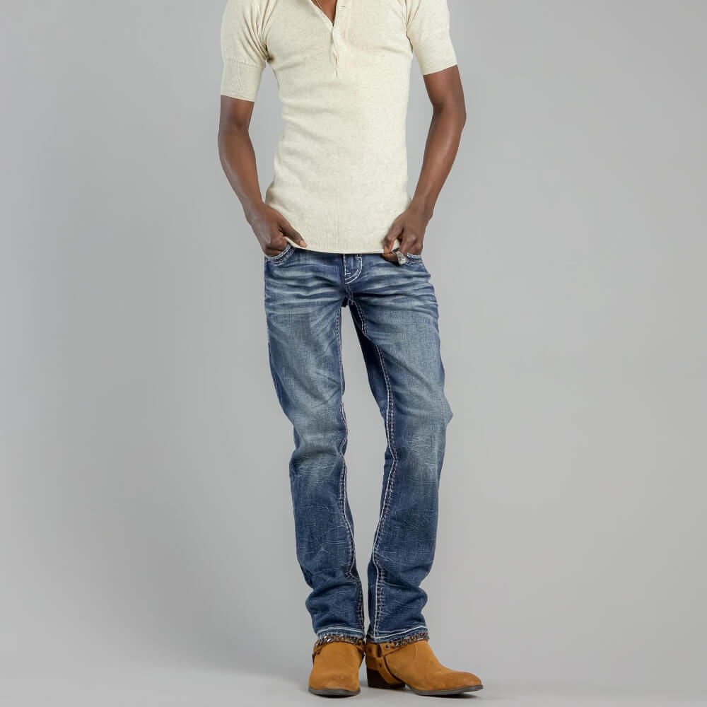 Rock Revival Mens Miguel Straight Jeans Medium Blue - RP5704J202