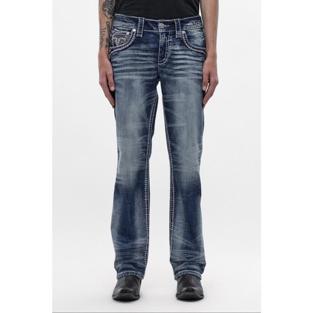 Rock Revival Mens Ozzy Bootcut Jeans Medium Blue - RP3781B203R