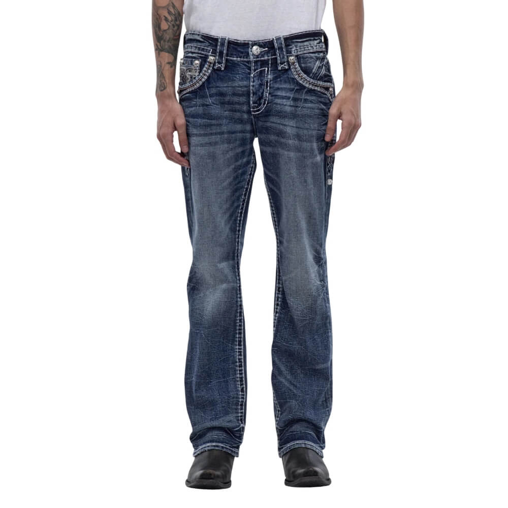 Rock Revival Mens Robin Bootcut Jeans Medium Blue - RP3727B210R