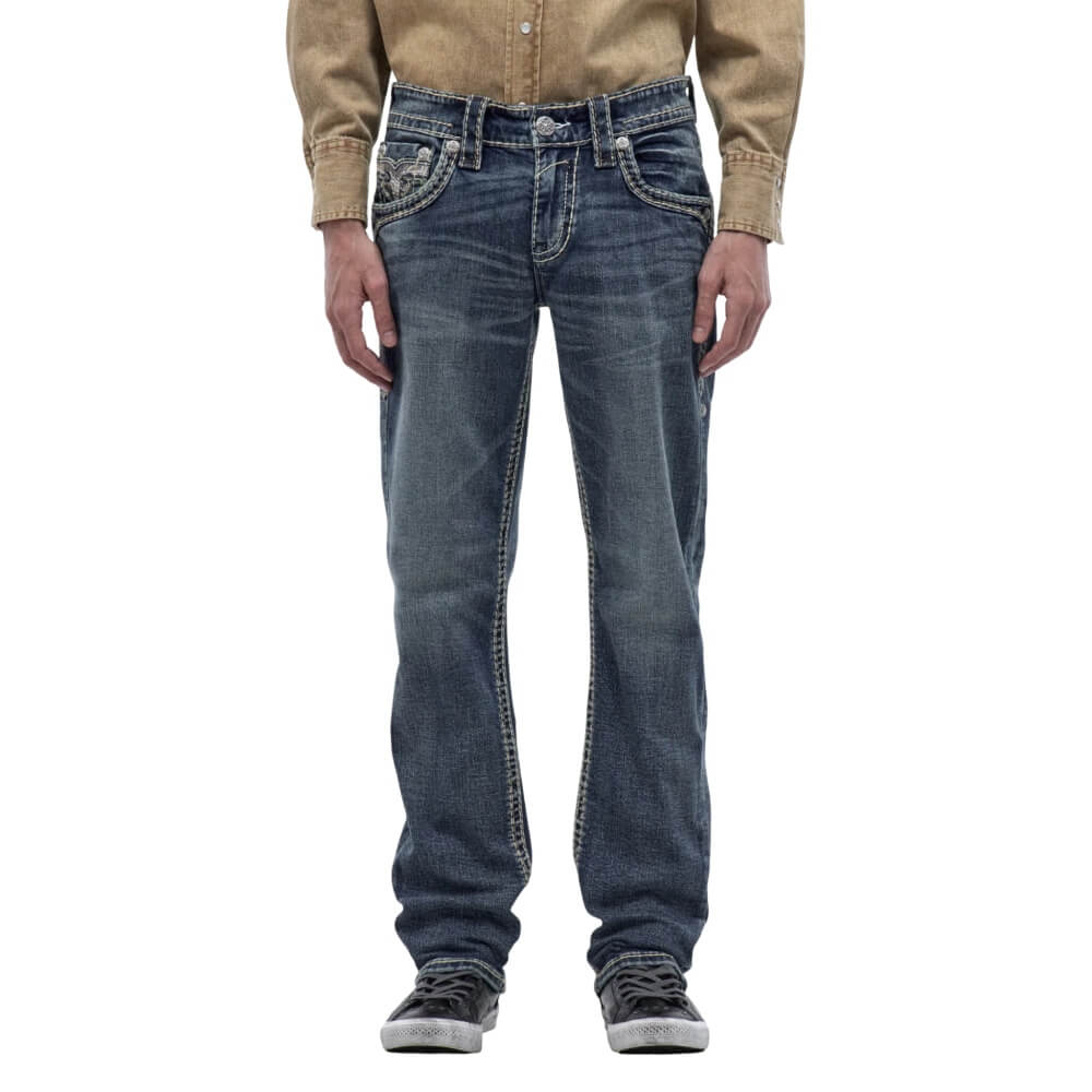Rock Revival Mens Truett Straight Jeans in Medium Blue - RP5753J200R