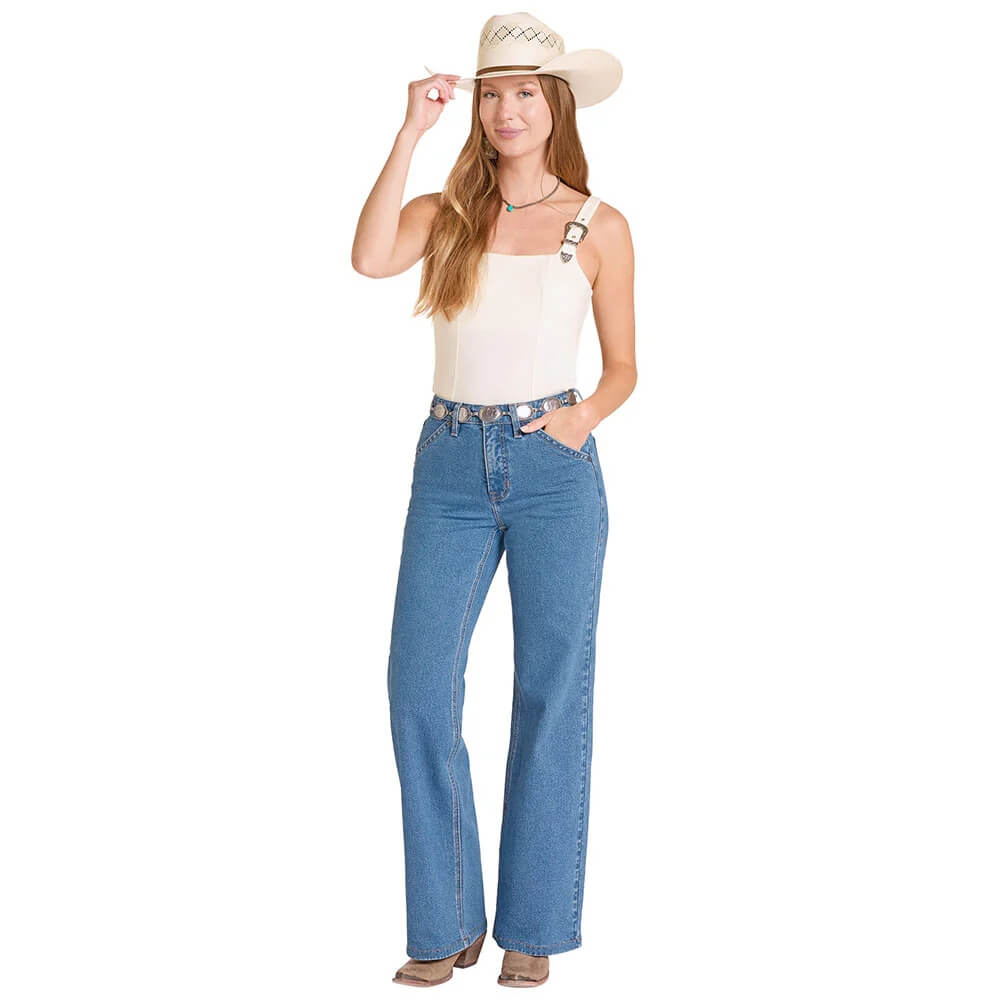 Rock & Roll Denim Women Boot Stitch Wide Leg Jeans Medium Wash - BW6HD09098-202