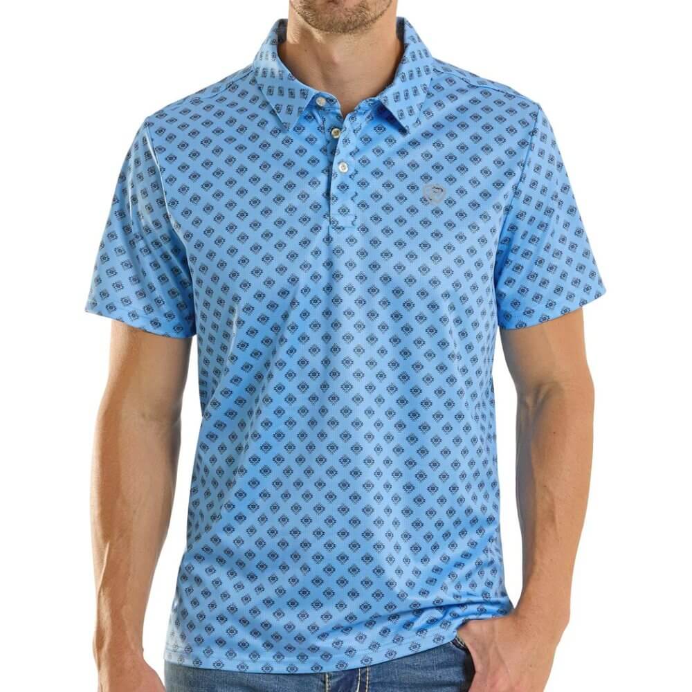 Rock & Roll Mens Aztec Geo Polo Shirt Blue - BM51T08710-45