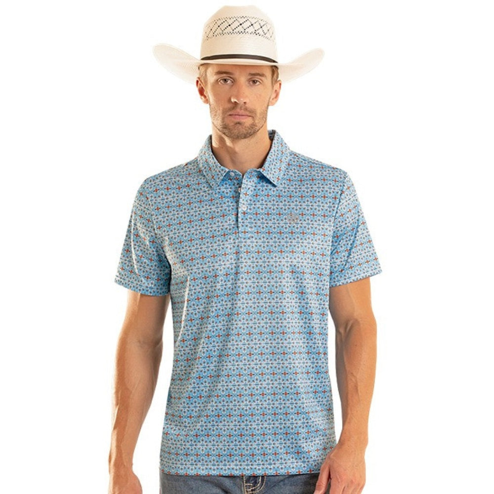 Rock & Roll Mens Aztec Geo Printed Polo Shirt Blue - BM51T08715-45