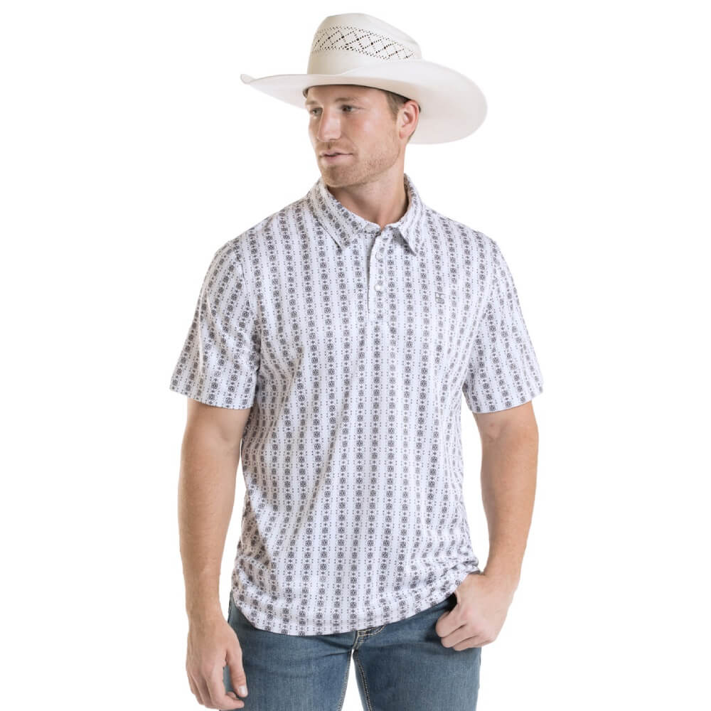 Rock & Roll Mens Aztec Polo Shirt White/Black - TM51T09008-01
