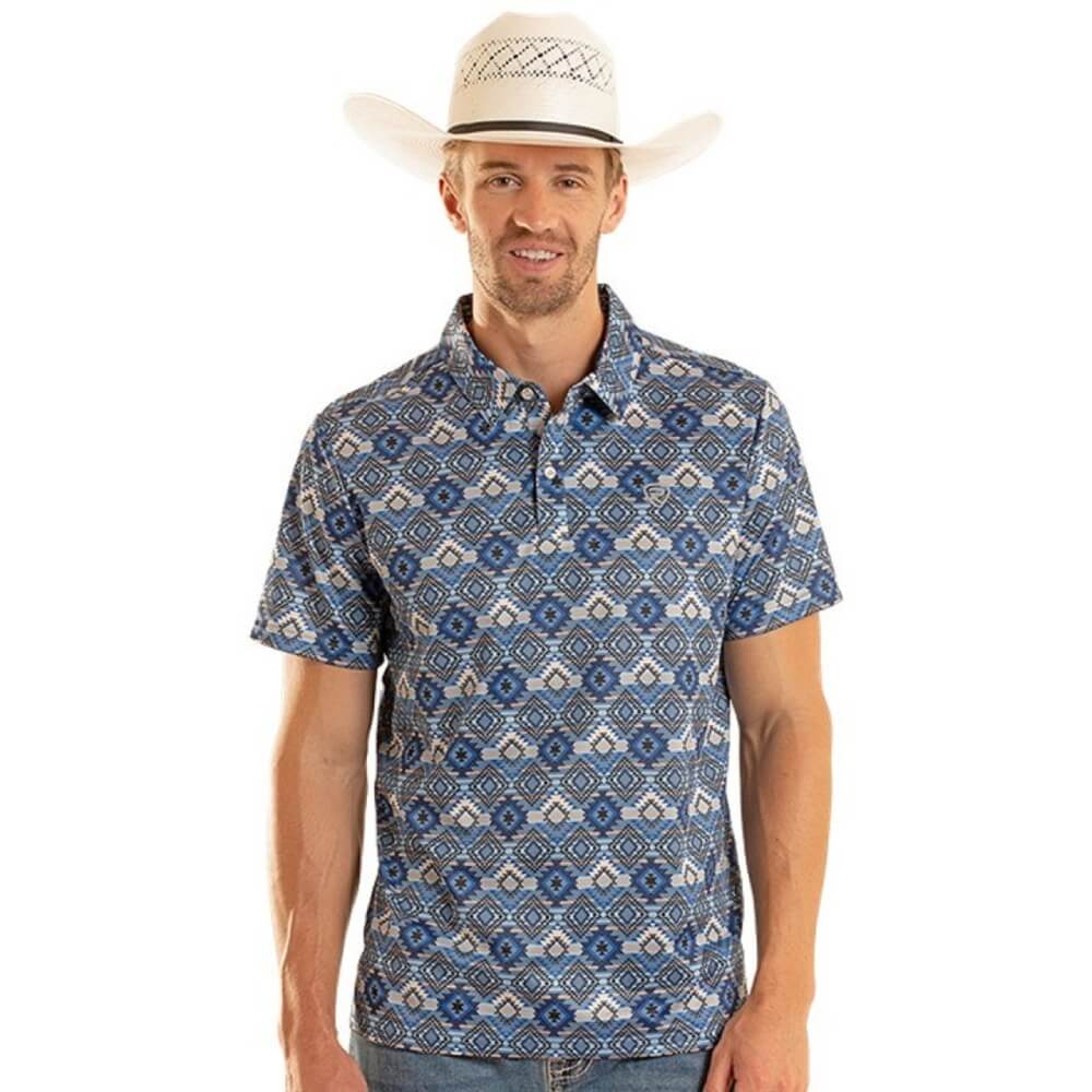Rock & Roll Mens Aztec Print Polo Shirt Blue - BM51T08719-45