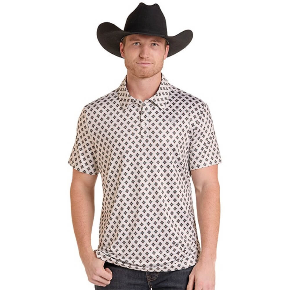 Rock & Roll Mens Aztec Print Polo Shirt Natural - BM51T09608-12
