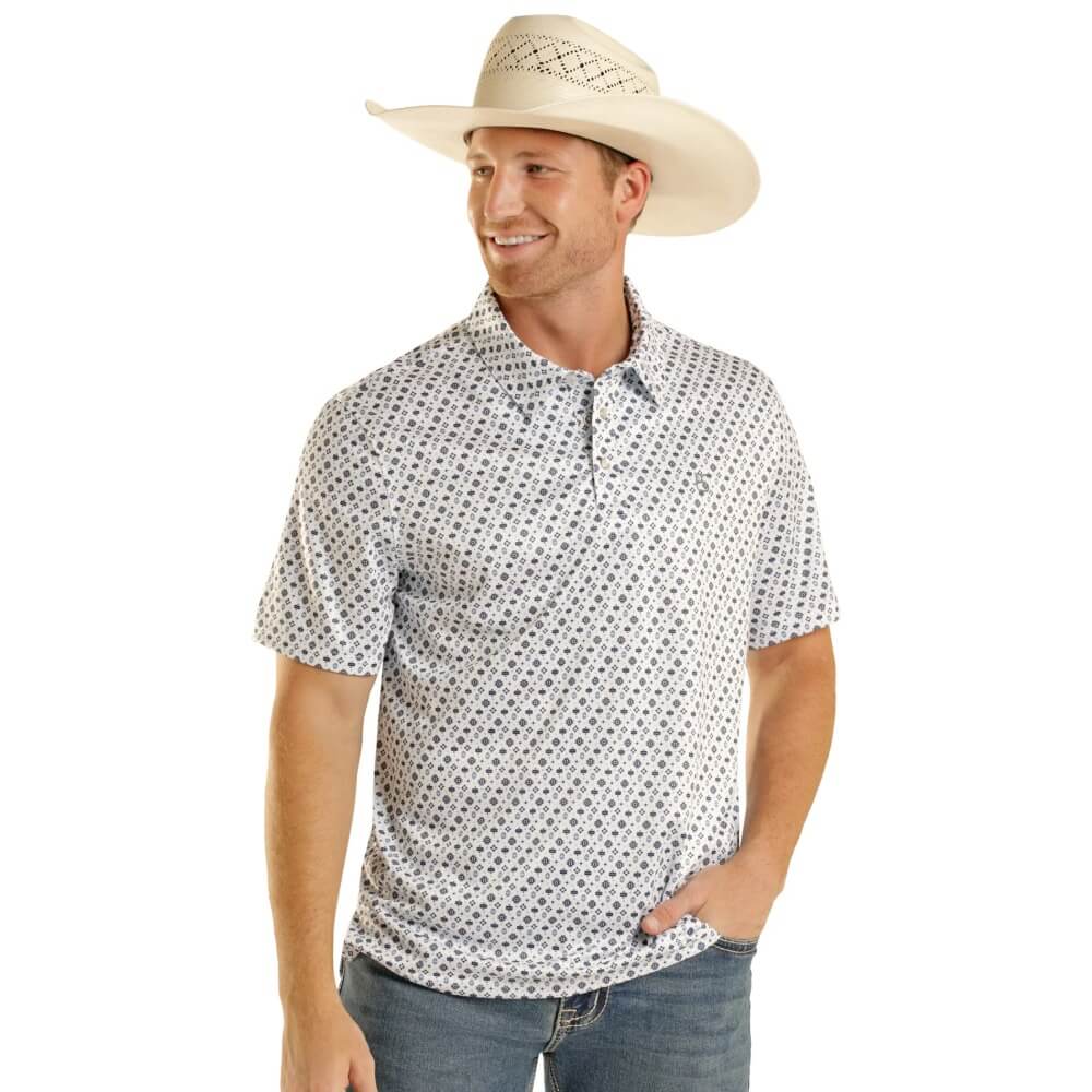 Rock & Roll Mens Aztec Tile Performance Polo Shirt Blue - TM51T08990-45