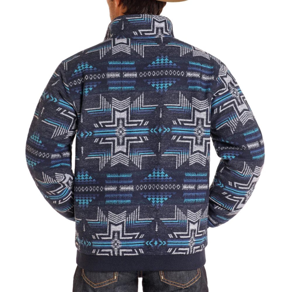 Rock & Roll Mens Blue Aztec Jacquard Bomber Jacket