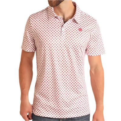 Rock & Roll Mens Denim Geo Print Polo Shirt