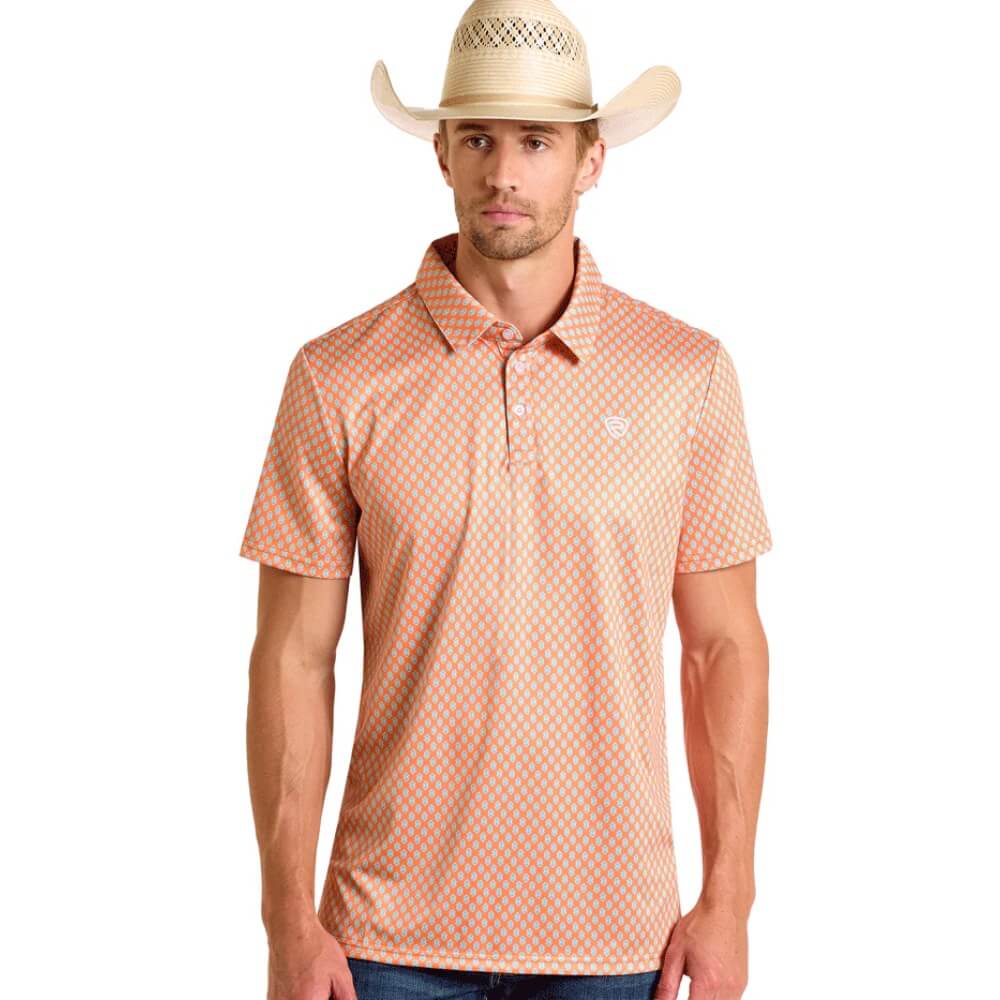 Rock & Roll Mens Geometric Printed Polo Shirt Orange - BM51T06614-93