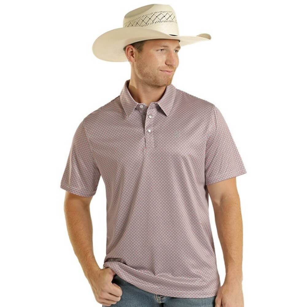 Rock & Roll Mens Geometric Snap Polo Shirt Red - TM51T08976-65