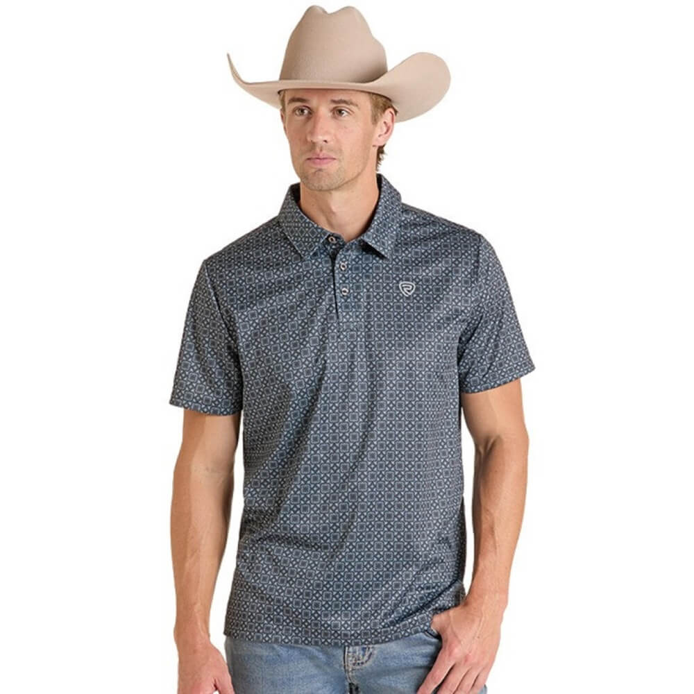 Rock & Roll Mens Medallion Print Polo Shirt Black - BM51T09596-01