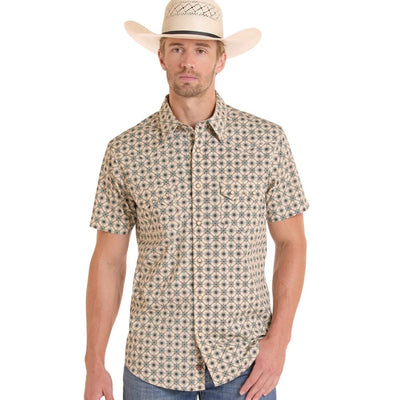 Rock & Roll Mens Medallion Print Snap Shirt Teal