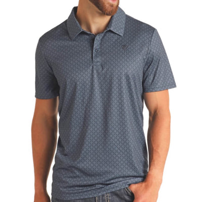 Rock & Roll Mens Navy Geo Print Polo Shirt