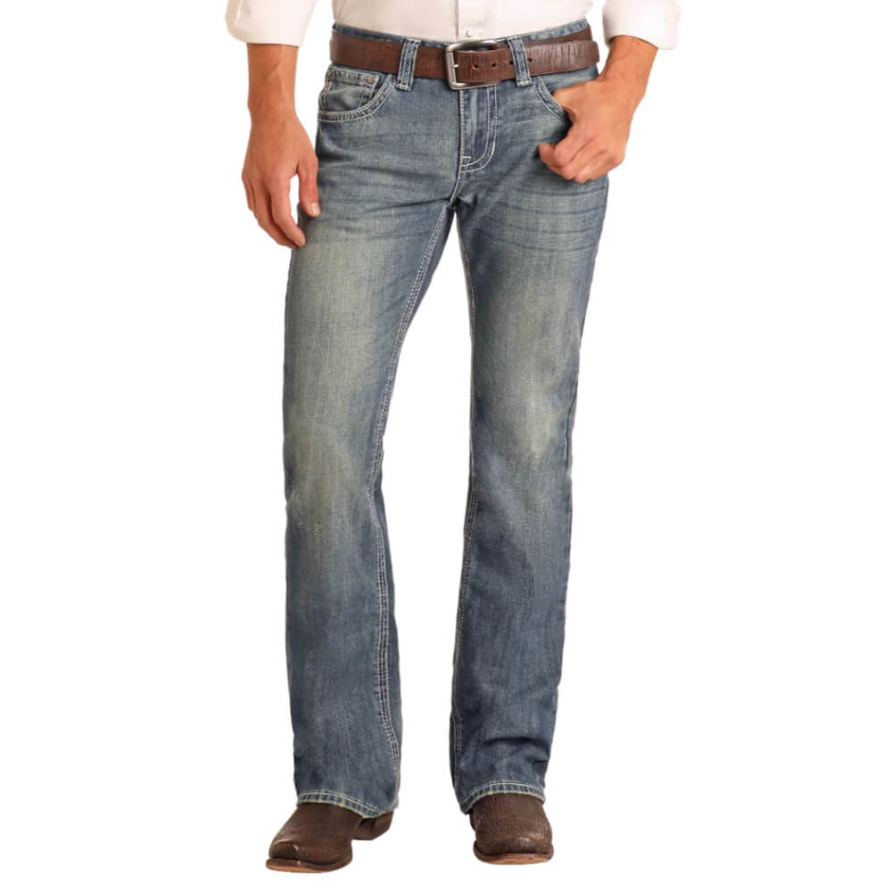 Rock & Roll Mens Pistol Regular Fit Bootcut Jeans Medium Wash - M0P2602