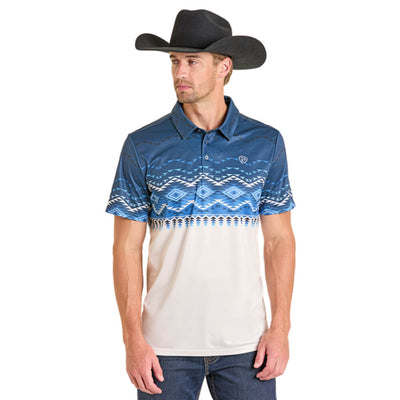 Rock & Roll Mens Short Sleeve Border Printed Polo Navy