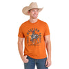 Rock & Roll Mens Short Sleeve Bronco Rider Graphic T-Shirt Orange