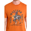 Rock & Roll Mens Short Sleeve Bronco Rider Graphic T-Shirt Orange