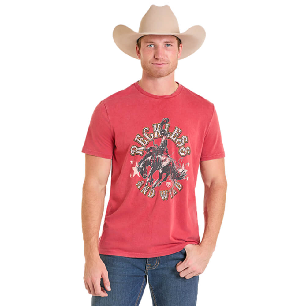 Rock & Roll Mens Short Sleeve Bronco Rider Graphic T-Shirt Red - BU21T07442-65