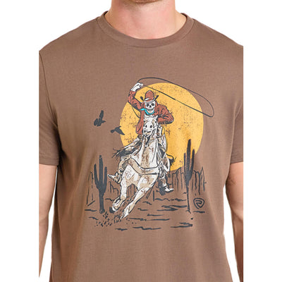 Rock & Roll Mens Short Sleeve Bronco Rider Graphic T-Shirt Taupe
