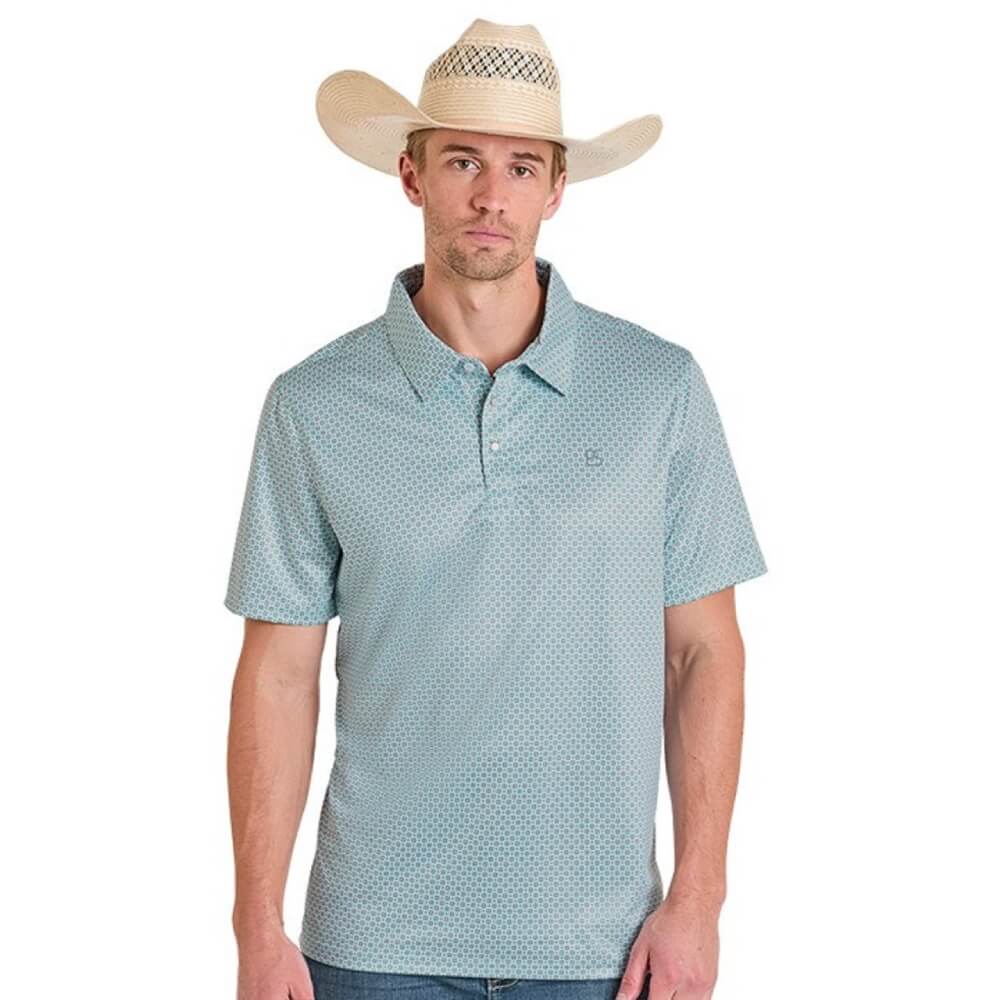 Rock & Roll Mens Snap Polo Shirt Turquoise - TM51T08201-86