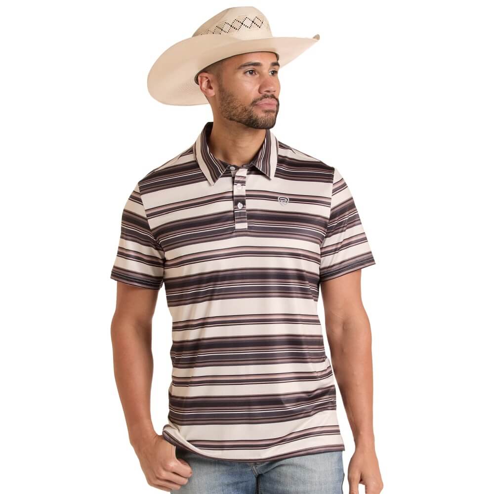 Rock & Roll Mens Stripe Polo Shirt Natural - BM51T08727-12